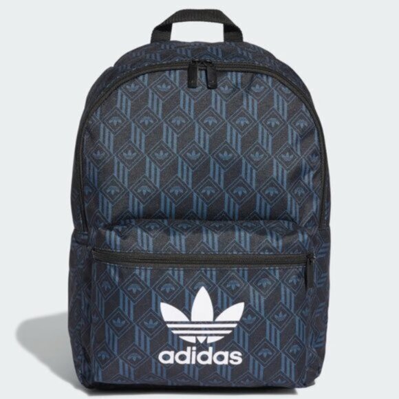 Adidas Black & Blue Monogram Laptop Backpack Book Bag Padded Adjustable Straps - Picture 2 of 12
